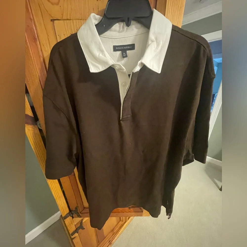NWT Banana Republic Brown and Cream Polo Shirt Classic Style | XL